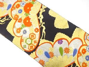 アンティーク　笠松に菊・花亀甲模様織出し袋帯（着用可）